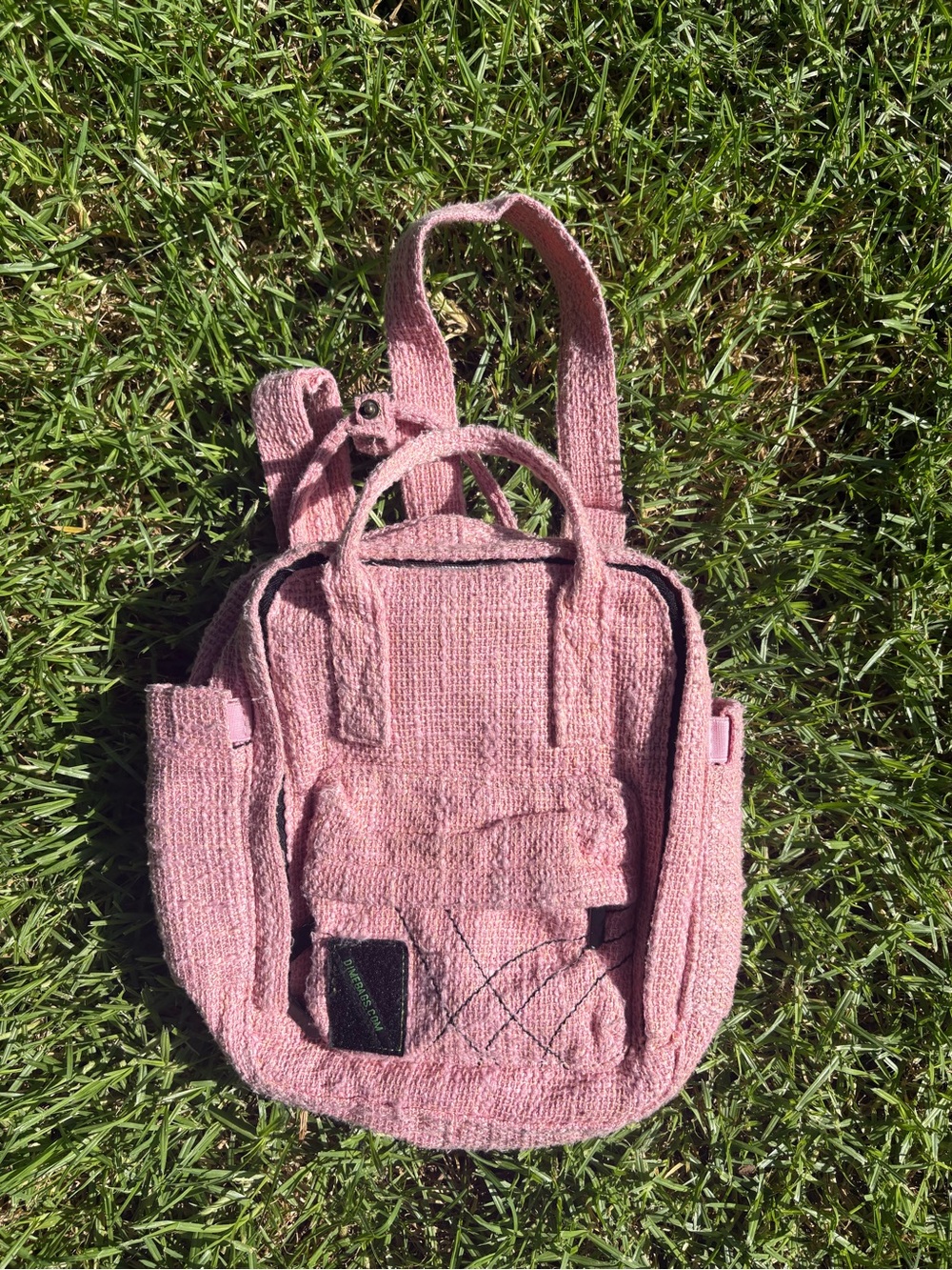 Pink Knit Mini Backpack with Top Handles and Adjustable Straps